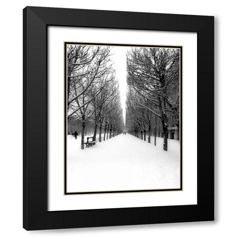 The Tuileries Garden under the snow, Paris Black Modern Wood Framed Art Print with Double Matting by Setboun, Michel