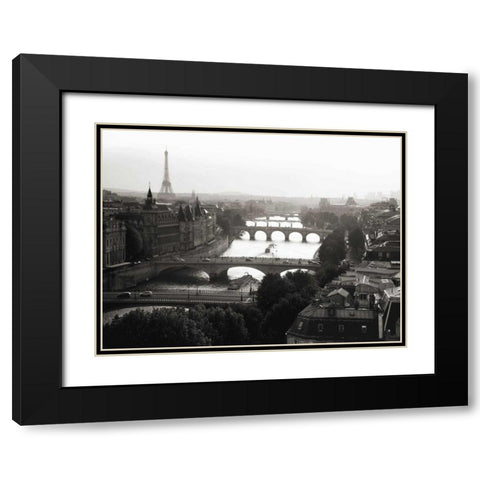 Bridges over the Seine river, Paris Black Modern Wood Framed Art Print with Double Matting by Setboun, Michel
