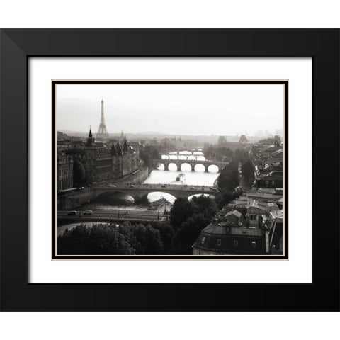 Bridges over the Seine river, Paris Black Modern Wood Framed Art Print with Double Matting by Setboun, Michel
