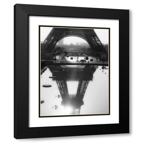 The Eiffel tower reflected, Paris Black Modern Wood Framed Art Print with Double Matting by Setboun, Michel
