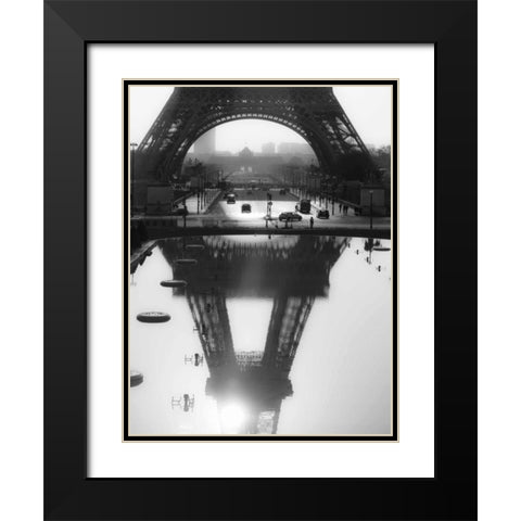 The Eiffel tower reflected, Paris Black Modern Wood Framed Art Print with Double Matting by Setboun, Michel