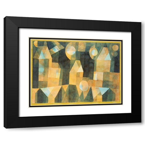 Three Houses and a Bridge Black Modern Wood Framed Art Print with Double Matting by Klee, Paul