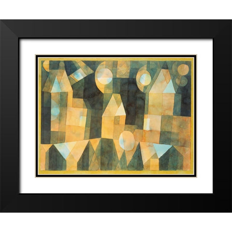 Three Houses and a Bridge Black Modern Wood Framed Art Print with Double Matting by Klee, Paul