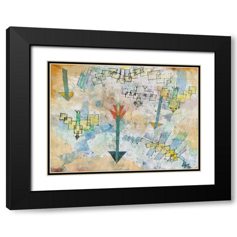 Birds Swooping Down and Arrows  Black Modern Wood Framed Art Print with Double Matting by Klee, Paul