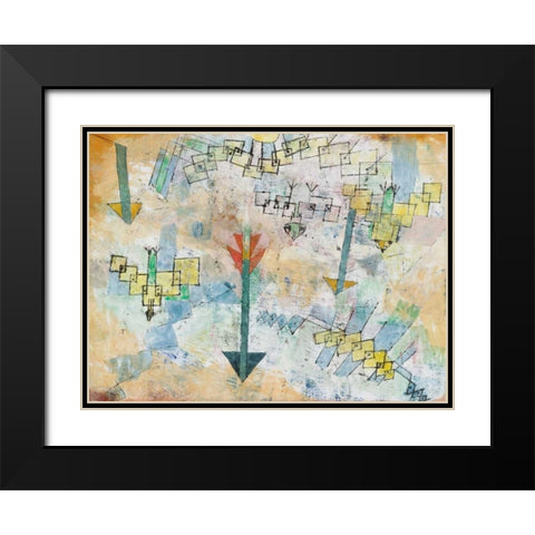 Birds Swooping Down and Arrows  Black Modern Wood Framed Art Print with Double Matting by Klee, Paul