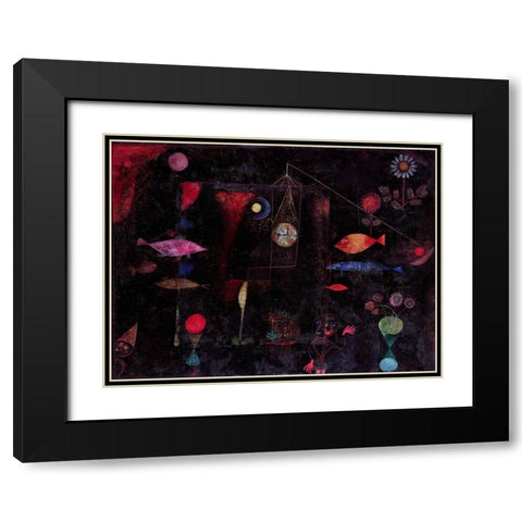 Fish Magic Black Modern Wood Framed Art Print with Double Matting by Klee, Paul