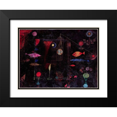 Fish Magic Black Modern Wood Framed Art Print with Double Matting by Klee, Paul