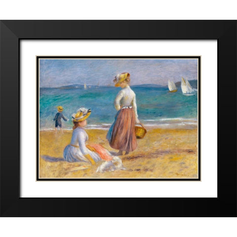 Figures on the Beach Black Modern Wood Framed Art Print with Double Matting by Renoir, Pierre-Auguste