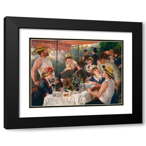 Luncheon of the Boating Party Black Modern Wood Framed Art Print with Double Matting by Renoir, Pierre-Auguste