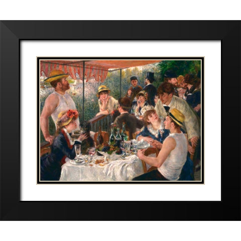 Luncheon of the Boating Party Black Modern Wood Framed Art Print with Double Matting by Renoir, Pierre-Auguste