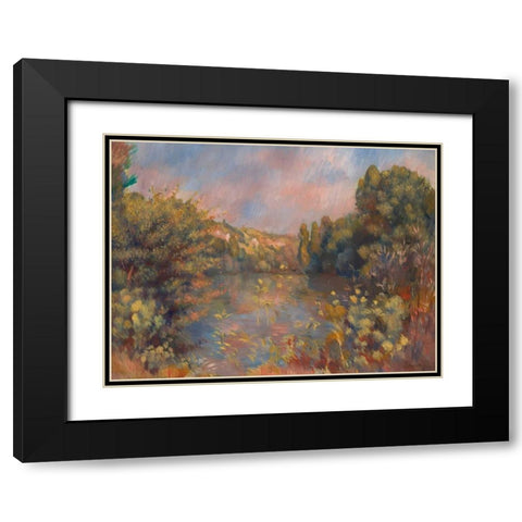 Lakeside Landscape Black Modern Wood Framed Art Print with Double Matting by Renoir, Pierre-Auguste