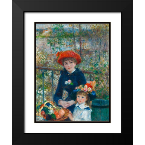 Two Sisters (On the Terrace) Black Modern Wood Framed Art Print with Double Matting by Renoir, Pierre-Auguste