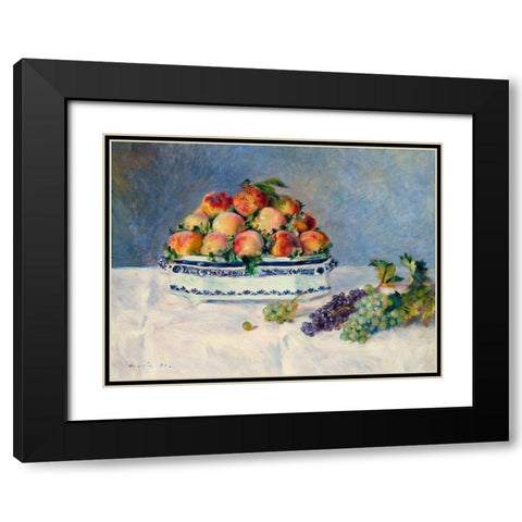 Still Life with Peaches and Grapes Black Modern Wood Framed Art Print with Double Matting by Renoir, Pierre-Auguste