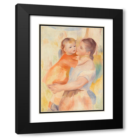 Washerwoman and Child Black Modern Wood Framed Art Print with Double Matting by Renoir, Pierre-Auguste