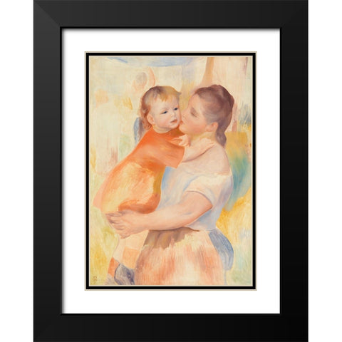 Washerwoman and Child Black Modern Wood Framed Art Print with Double Matting by Renoir, Pierre-Auguste