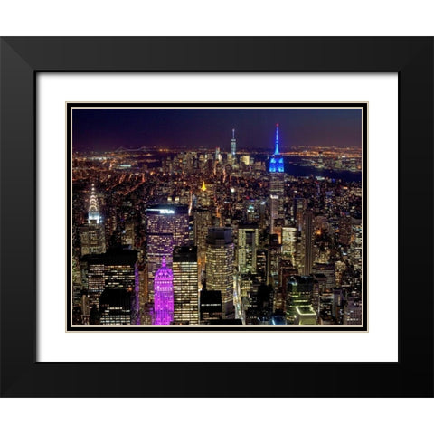 Midtown and Lower Manhattan at night Black Modern Wood Framed Art Print with Double Matting by Berenholtz, Richard