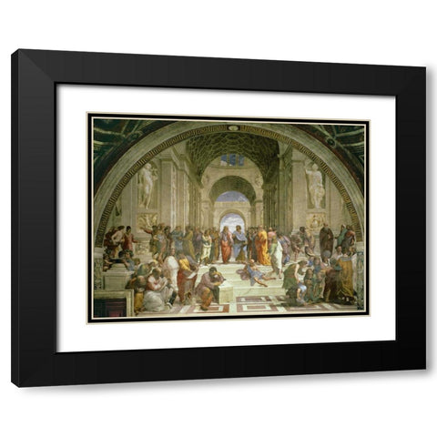Scuola di Atene Black Modern Wood Framed Art Print with Double Matting by Raffaello