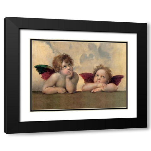 Angeli - Madonna Sistina (detail) Black Modern Wood Framed Art Print with Double Matting by Raffaello