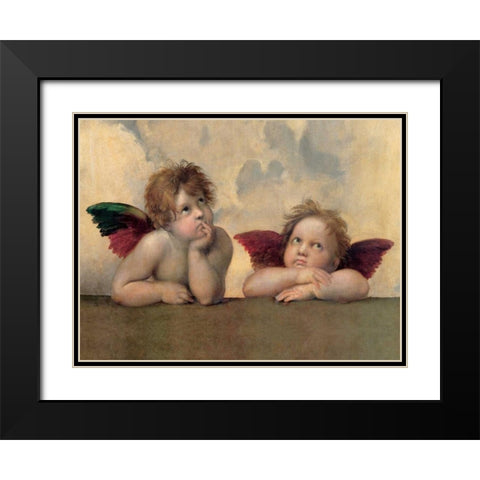 Angeli - Madonna Sistina (detail) Black Modern Wood Framed Art Print with Double Matting by Raffaello