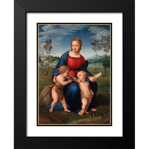 Madonna del cardellino Black Modern Wood Framed Art Print with Double Matting by Raffaello