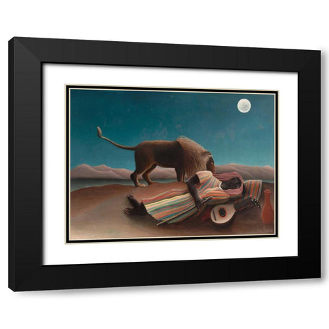 La Bohemienne endormie Black Modern Wood Framed Art Print with Double Matting by Rousseau, Henri