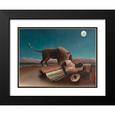 La Bohemienne endormie Black Modern Wood Framed Art Print with Double Matting by Rousseau, Henri