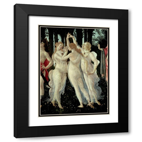 Le tre Grazie (detail of Primavera) Black Modern Wood Framed Art Print with Double Matting by Botticelli, Sandro