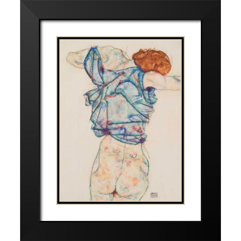 Woman Undressing Black Modern Wood Framed Art Print with Double Matting by Schiele, Egon