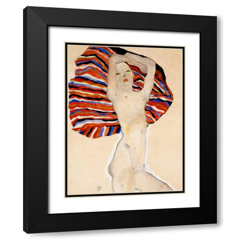 Nude Woman Black Modern Wood Framed Art Print with Double Matting by Schiele, Egon