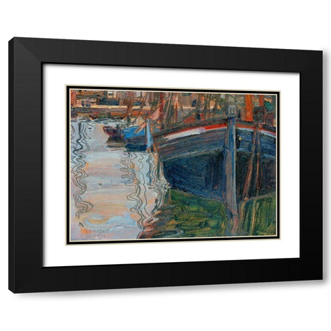 Boats mirrored in the Water Black Modern Wood Framed Art Print with Double Matting by Schiele , Egon