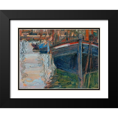Boats mirrored in the Water Black Modern Wood Framed Art Print with Double Matting by Schiele , Egon