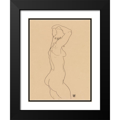 Standing Nude-Facing Right  Black Modern Wood Framed Art Print with Double Matting by Schiele, Egon