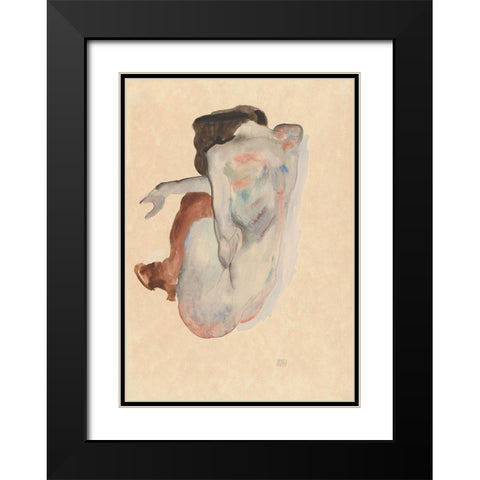 Crouching Nude in Shoes and Black Stockings-Back View Black Modern Wood Framed Art Print with Double Matting by Schiele, Egon