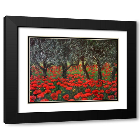 Papaveri sotto gli ulivi Black Modern Wood Framed Art Print with Double Matting by Marzari, Tebo