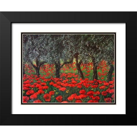 Papaveri sotto gli ulivi Black Modern Wood Framed Art Print with Double Matting by Marzari, Tebo