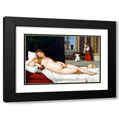 Venere di Urbino Black Modern Wood Framed Art Print with Double Matting by Tiziano