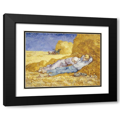 Noon- Rest Black Modern Wood Framed Art Print with Double Matting by Van Gogh, Vincent
