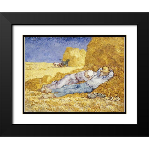 Noon- Rest Black Modern Wood Framed Art Print with Double Matting by Van Gogh, Vincent