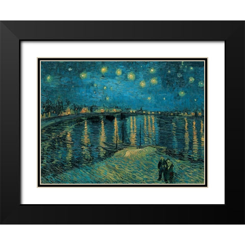The Starry Night Black Modern Wood Framed Art Print with Double Matting by Van Gogh, Vincent