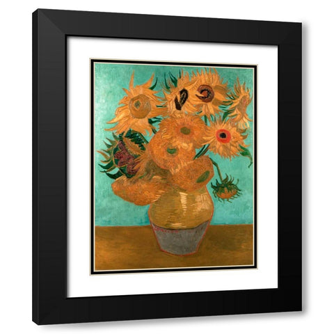 Sunflowers Black Modern Wood Framed Art Print with Double Matting by van Gogh, Vincent