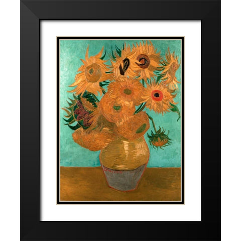 Sunflowers Black Modern Wood Framed Art Print with Double Matting by van Gogh, Vincent