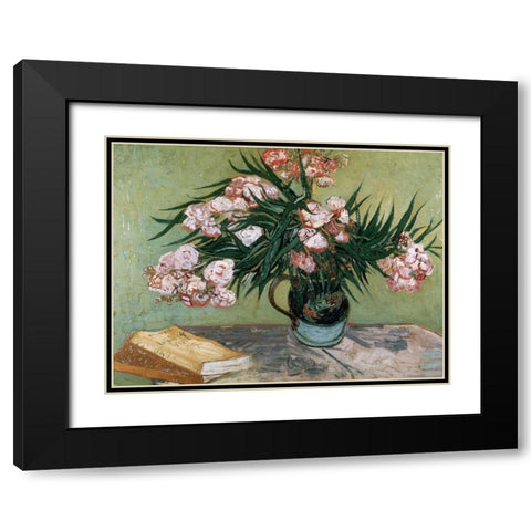 Vase with Oleanders and Books Black Modern Wood Framed Art Print with Double Matting by van Gogh, Vincent