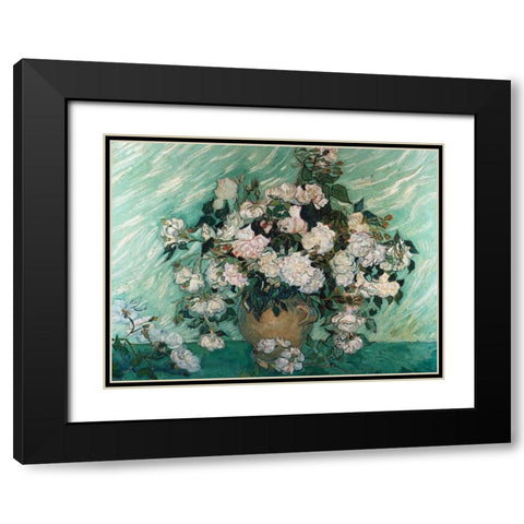 Roses Black Modern Wood Framed Art Print with Double Matting by Van Gogh, Vincent