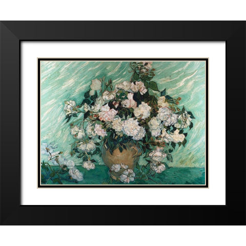 Roses Black Modern Wood Framed Art Print with Double Matting by Van Gogh, Vincent