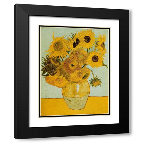 Sunflowers Black Modern Wood Framed Art Print with Double Matting by Van Gogh, Vincent