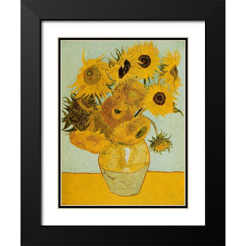 Sunflowers Black Modern Wood Framed Art Print with Double Matting by Van Gogh, Vincent