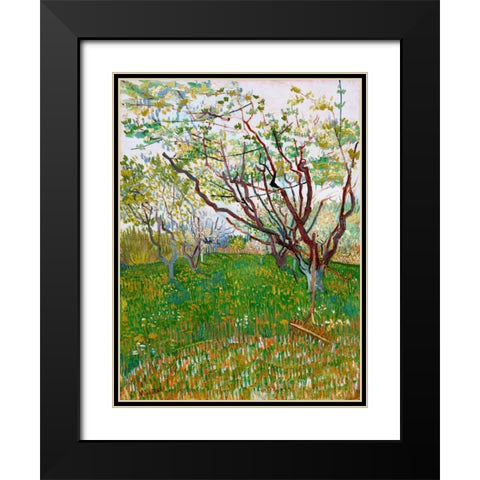 The Flowering Orchard Black Modern Wood Framed Art Print with Double Matting by van Gogh, Vincent