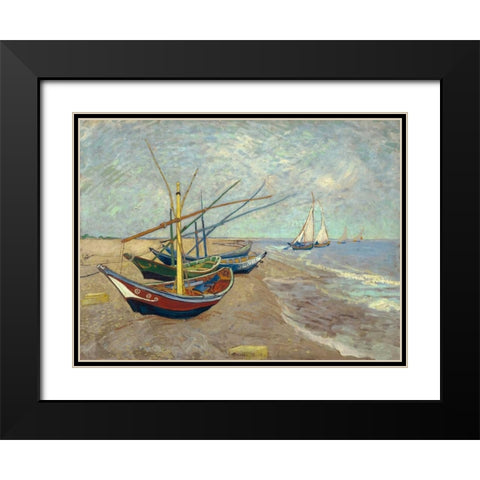 Fishing Boats on the Beach at Les Saintes-Maries-de-la-Mer Black Modern Wood Framed Art Print with Double Matting by Van Gogh, Vincent