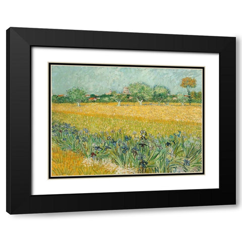 Field with Irises near Arles Black Modern Wood Framed Art Print with Double Matting by Van Gogh, Vincent