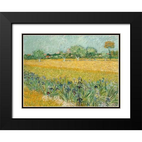 Field with Irises near Arles Black Modern Wood Framed Art Print with Double Matting by Van Gogh, Vincent